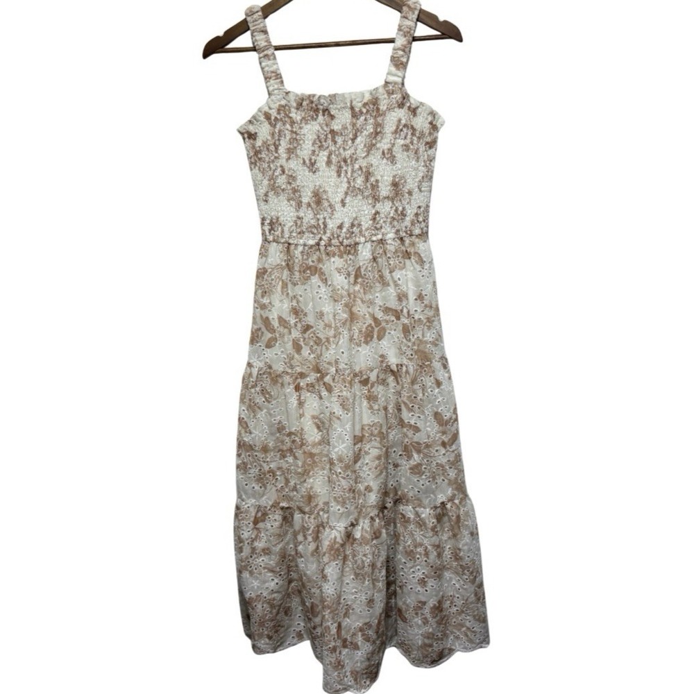 Dress Forum Sundress Women S Beige White Eyelet Romantic Midi Fit Flare Delicate